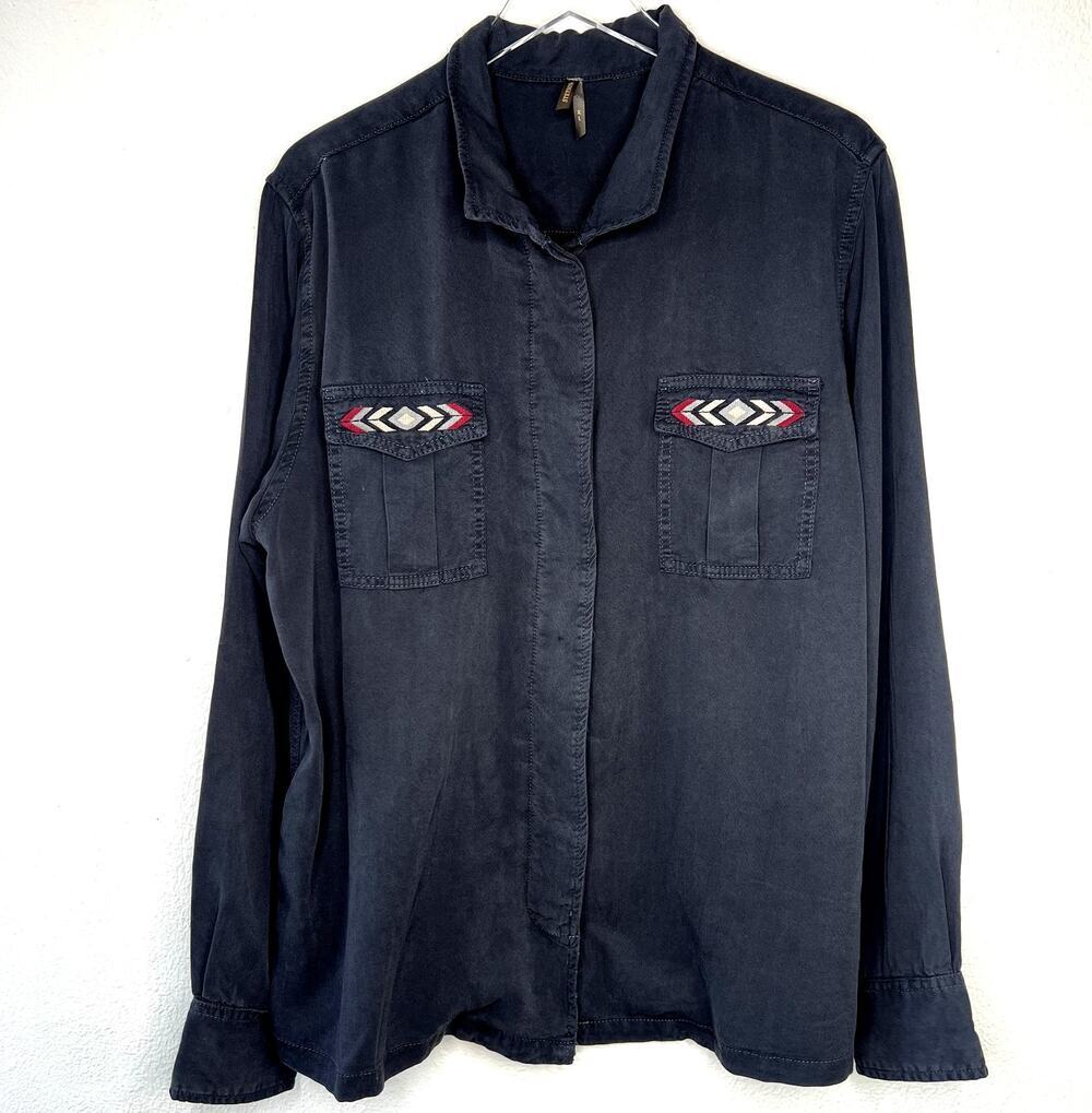 Stetson Black Aztec Jacket Shacket Button Down Embroidered Flap Pockets XL